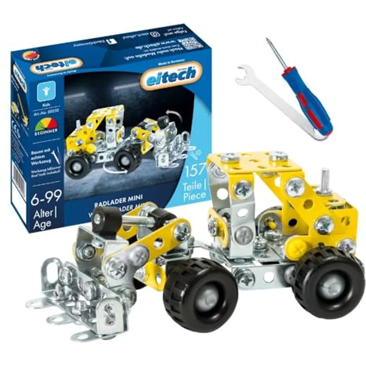 Eitech Mini Radlader 00250, Metallbaukasten mit 157 Bauteilen, Konstruktionsspielzeug mit Knicklenkung und beweglichem Schaufelarm, Made in Germany – Bild 1