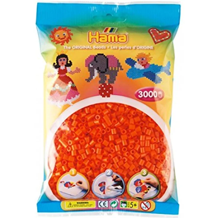 Hama Perlen 201-04 Bügelperlen Beutel mit ca. 3.000 bunten Midi Bastelperlen mit Durchmesser 5 mm in Orange, kreativer Bastelspaß für Kinder ab 5 Jahren – Bild 1