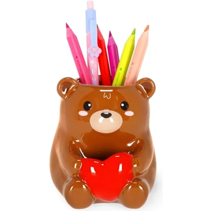 Legami Desk Friends Stifthalter aus handbemalter Keramik, Teddy Bear Motiv, Schreibtisch-Organizer, Geschenkidee, 12,5 cm x 15 cm x 12 cm – Bild 1