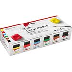 KREUL 79600 Acryl Glanzfarben Set, 6 x 20 ml glänzend-glatte Farben in Gelb, Rot, Himmelblau, Grün, Hellbraun und Schwarz, schnelltrocknend, deckend, auf Wasserbasis