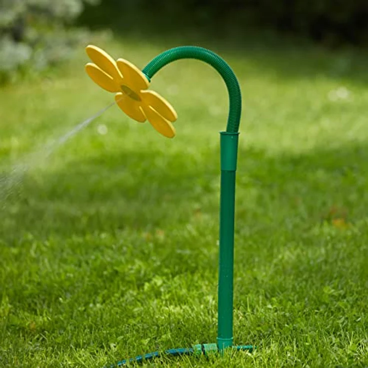 Relaxdays Wasserblume, 2er Set, Wasserspiel für Kinder, verrückte Blume für Garten, Erdspieß, Klickstecker, gelb-grün – Bild 5