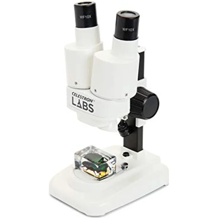 Celestron Labs Mikroskop S20, Einsteiger-Stereo-Mikroskop mit 20-facher Vergrößerung, LED-Beleuchtung und Metallkopf