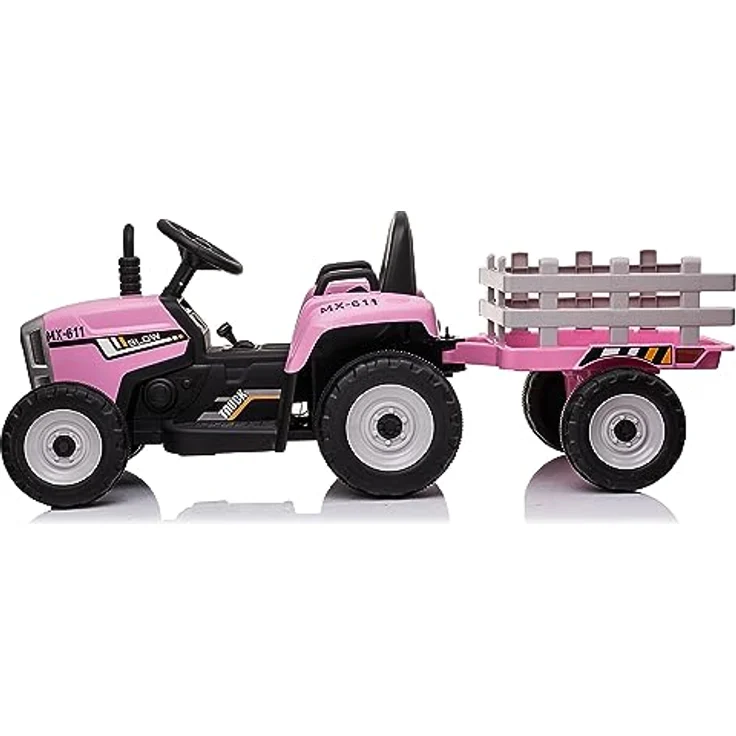 FINOOS Kinder Elektro Traktor 12V mit Schaufel & abnehmbarem Anhänger - Rosa, Kinder-Elektrofahrzeug mit LED-Licht & Musik, 2,4G Fernbedienung, 2-5km/h – Bild 4
