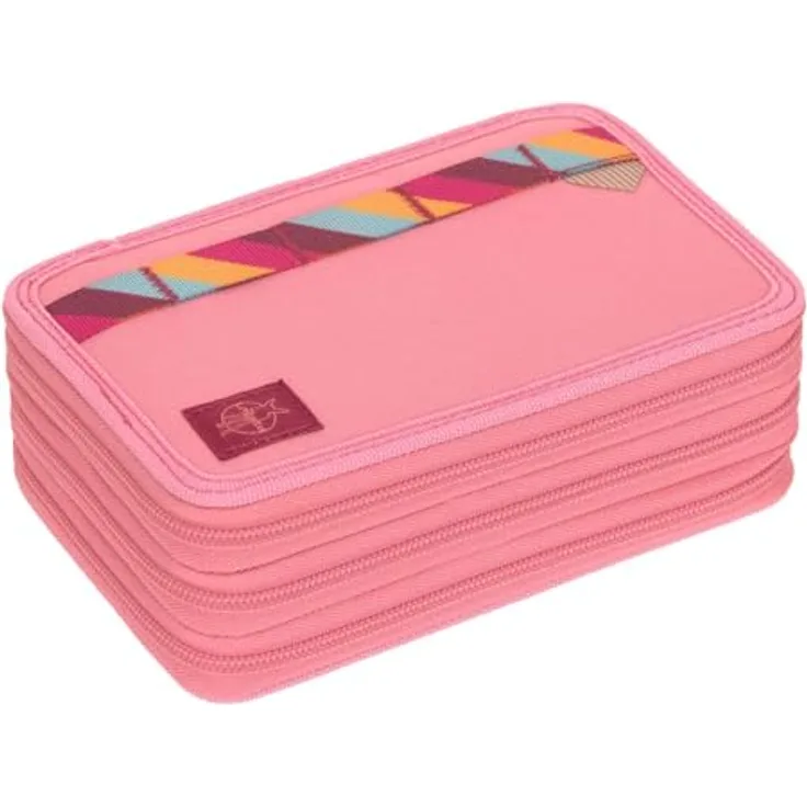 LÄSSIG Unique School Triple Pencil Case Slim Pink, Federmäppchen mit tollem Design und umfangreichem Set an Stiften
