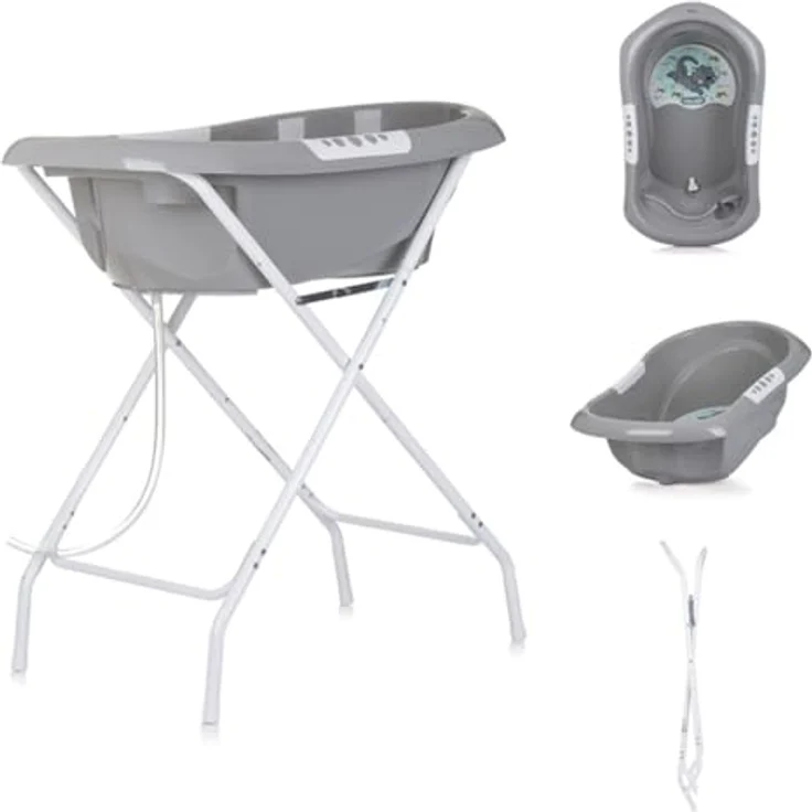 Chipolino Badewannenständer Noemi faltbar Ablauf Ablagefächer grau, Babybadewanne mit integriertem Seifenhalter – Bild 1
