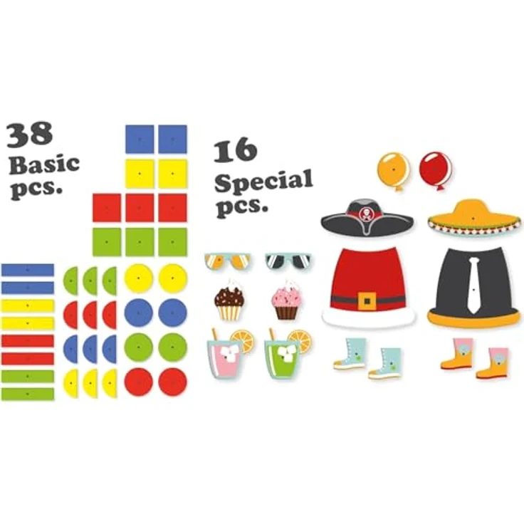 Lena 65835 - Hammerspiel Party, Nagelspiel mit 38 farbigen Teilen & 16 Sonderteile, XXL Grundplatte aus Kork ca. 28 x 19,5 cm, Hammer und Nägel, Klopfspiel für Kinder ab 3 Jahre, Hämmerchenspiel – Bild 3