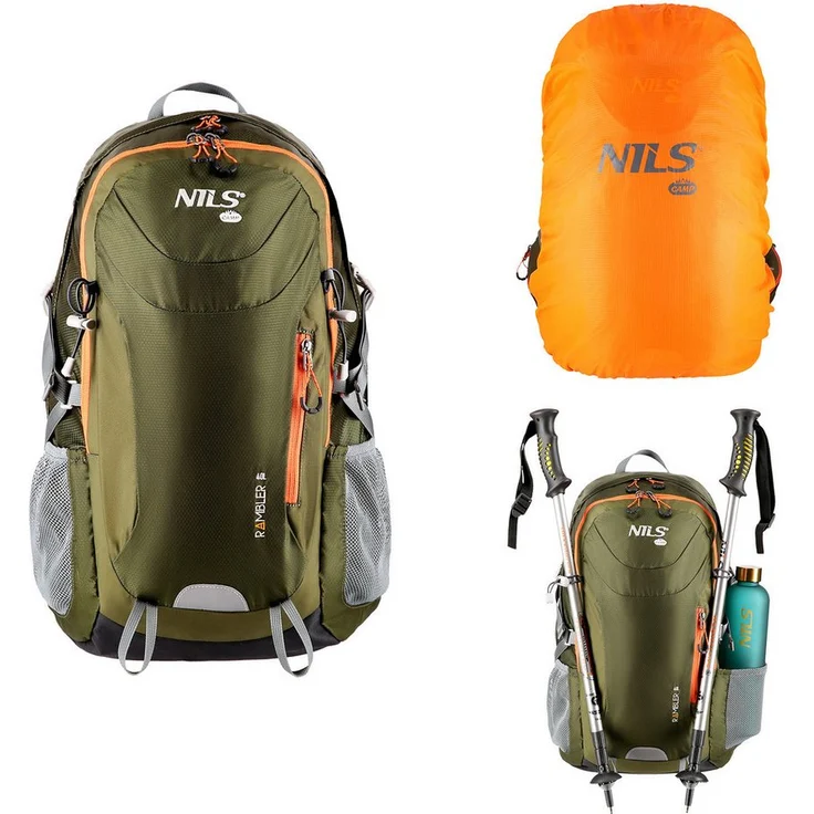 NILS CAMP RAMBLER 40L Wanderrucksack, grüner Outdoorrucksack mit Rain Cover, Air Flow System und Sicherheitspfeife