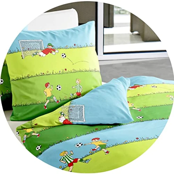 Bierbaum Jack by Biber Fußball Bettwäsche 135x200cm 2 TLG. Kinder Tor Grün Kinderbettwäsche – Bild 2