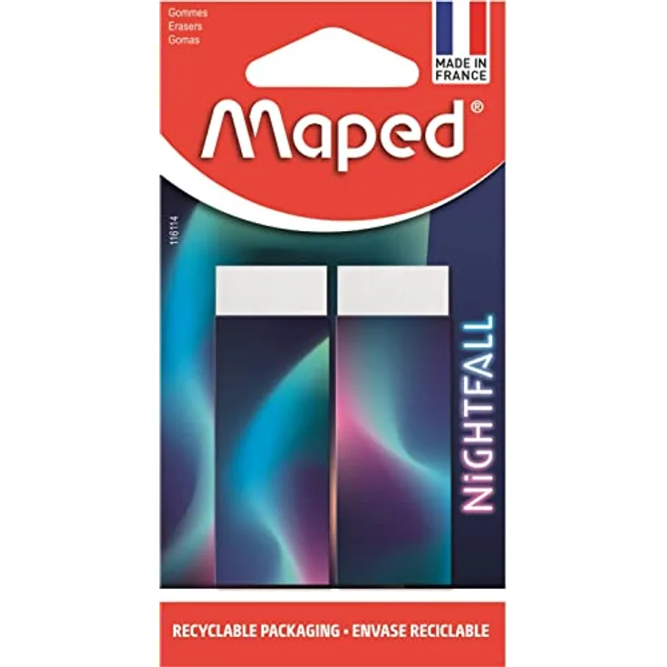 MAPED - 2 Stück Nightfall Radiergummis – Dust-Free – PVC-frei – hergestellt in Frankreich