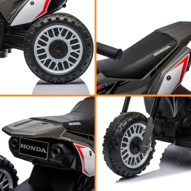 Vrooomy Honda CRF450 Kinder Elektro Motorrad 6V, mit 3 Rädern, automatischer Bremse und Hupe, schwarz, für 1–3 Jahre – Bild 4