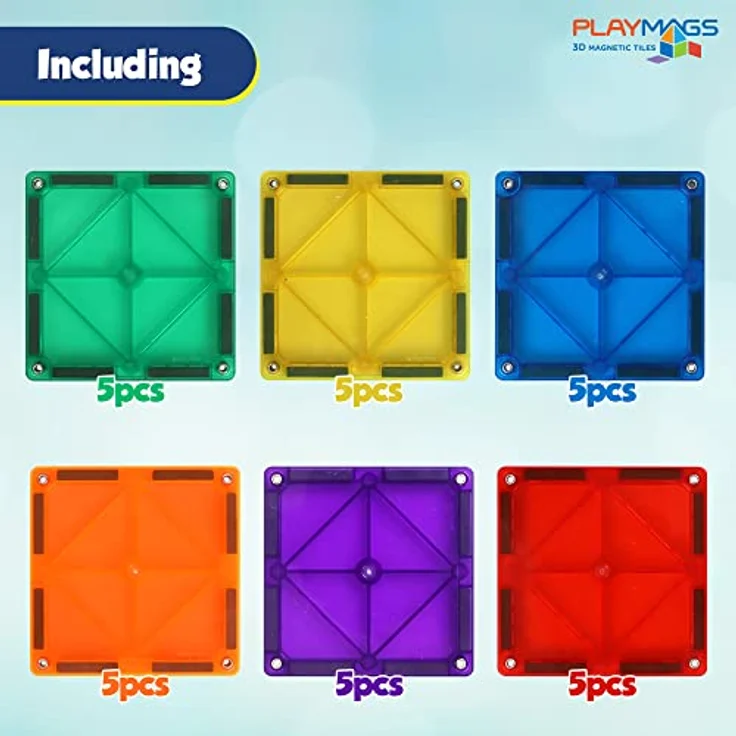 Playmags Starter Kit - 30 Stück Squares Set: Jetzt mit stärkeren Magneten, Robust, Super-Durable Magnetic Fliesen mit Vivid Farben entfernen STEM Spielzeug für Kinder – Bild 2