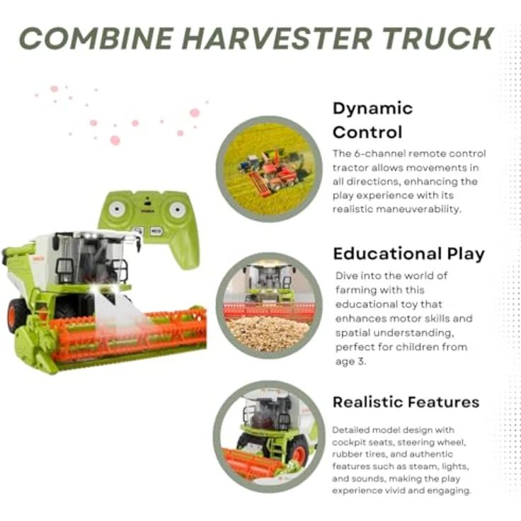 COIL RC Traktor Mähdrescher - Ferngesteuerter Traktor ab 3 Jahre, 6-Kanal Funk-Traktor mit Licht und Ton, Robuster ABS-Kunststoff, 1:24 - Ideal für Kinder ab 3 Jahren – Bild 2