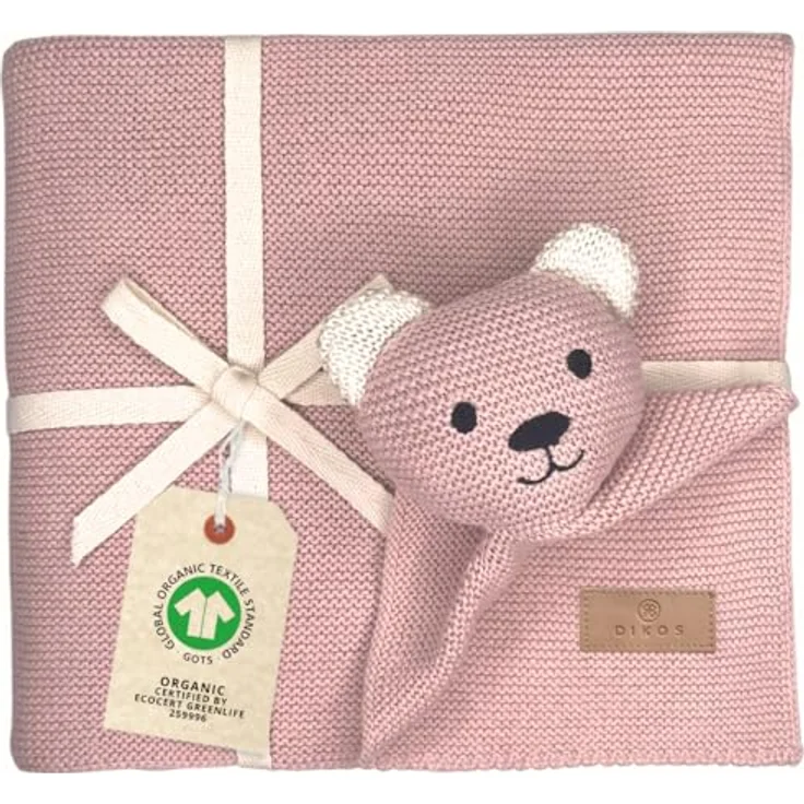 DIKOS® Original Babydecke SCHMUSE-BÄR Altrosa | 100% Bio-Baumwolle Neugeborenen Decke | Sommer Kuscheldecke Mädchen/Junge | Schmusedecke Kinderwagen | Baby Erstausstattung | Geschenk zur Geburt – Bild 2