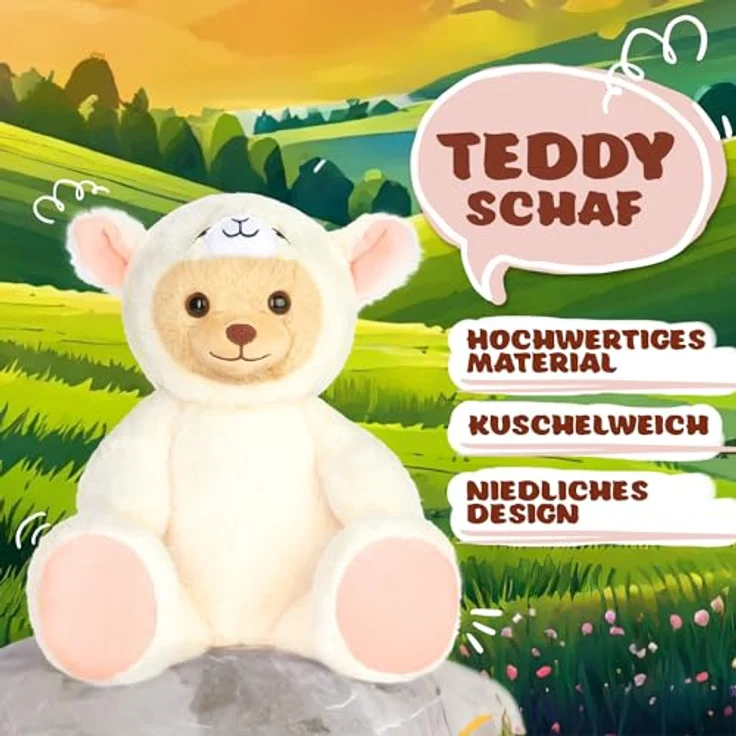 BRUBIES Teddy Schaf, 25 cm Teddybär im abnehmbaren Schafkostüm mit Kapuze, extra weiches Plüschtier für kuschelige Abenteuer, Geschenkidee für Kinder – Bild 2