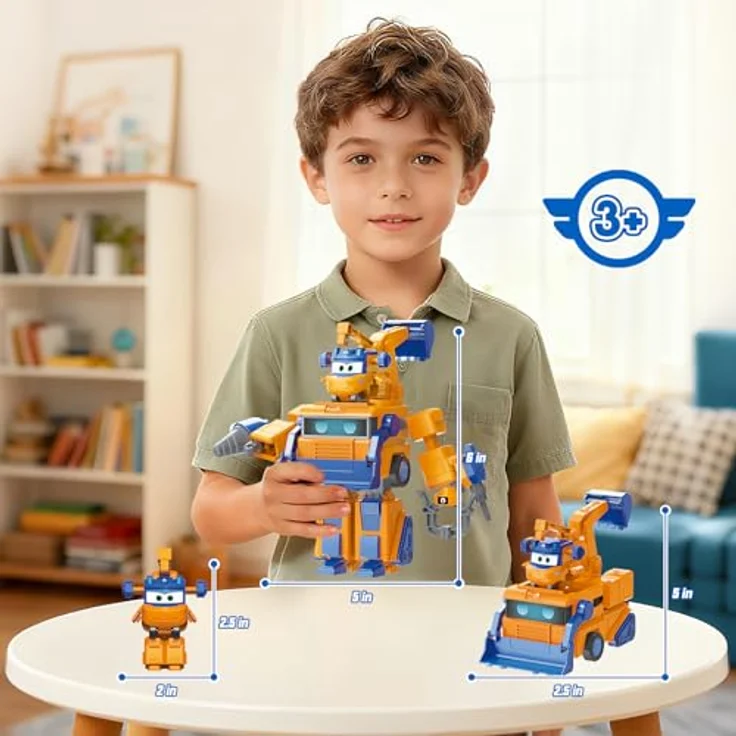 Super Wings Verwandlungsroboter Marty, 16 cm 2-in-1 Fahrzeugspielzeug mit 5 cm Figur für Kinder ab 3 Jahren, orange – Bild 3