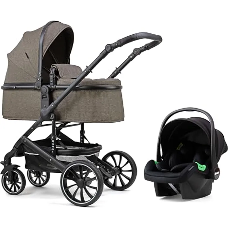 Pixini Kinderwagen Kalani 3in1 Kombikinderwagen, inkl. Babywanne & Buggy & Auto-Babyschale & Cupholder, dunkelbraun