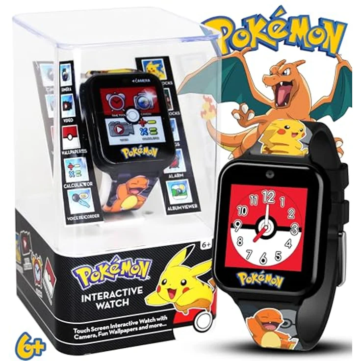 Accutime Kinder Smart Watch Pokémon (schwarz): Selfie Kamera, Foto & Video, Stoppuhr, 3 Hintergründe, 10 Zifferblätter, – Bild 2