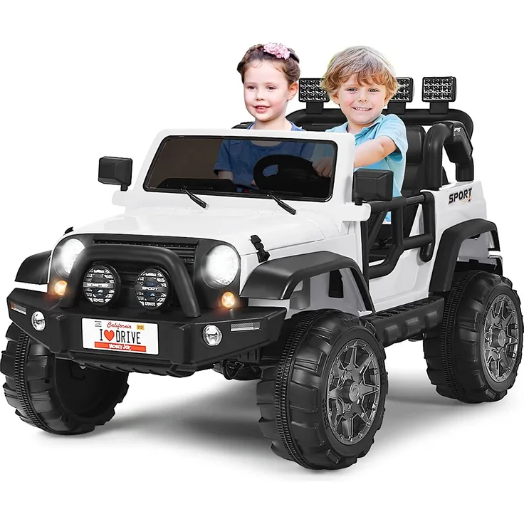 Dreamade 12V Elektroauto für Kinder, 2-Sitzer Kinderfahrzeug mit 2,4 Ghz Fernbedienung, LED-Licht, Musik & USB, weiß