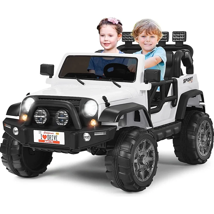 Dreamade 12V Elektroauto für Kinder, 2-Sitzer Kinderfahrzeug mit 2,4 Ghz Fernbedienung, LED-Licht, Musik & USB, weiß