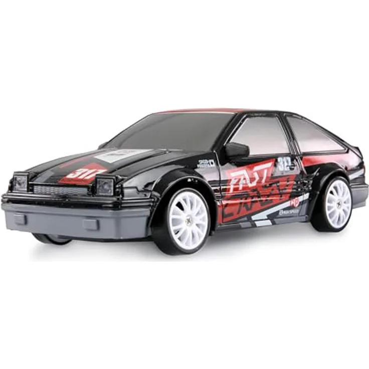 Amewi Drift Sport Car 4WD 1:24 RC ferngesteuert RTR schwarz, LED-Frontbeleuchtung, Zusatzreifen mit Gummiauflage – Bild 2