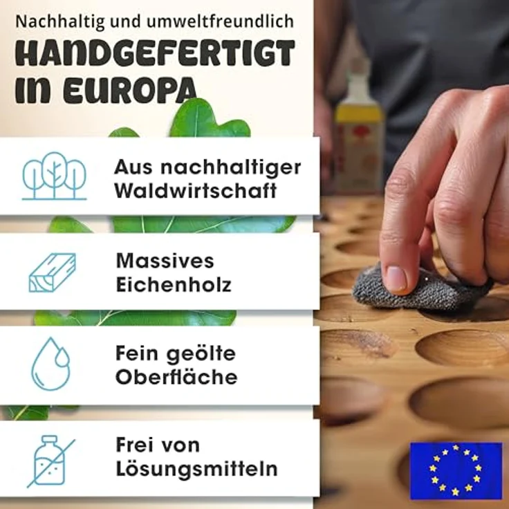 Spielario Kimbala Steinchenspiel Kalaha Mancala, Eichenholz, für 2 Spieler, inkl. Stoffbeutel und Anleitung – Bild 3