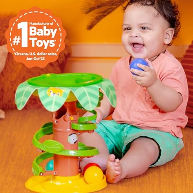 Bright Starts Tropical Twirl™ Ball Play Toy, 2-in-1 Spielturm mit 50+ Melodien und Lichtern, geeignet für Babys ab 6 Monaten – Bild 2