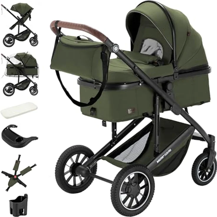 Daliya FLEXI-PRO M 2in1 Kombikinderwagen, klappbar mit Liegefunktion und höhenverstellbarem Schieber, olivgrün – Bild 1