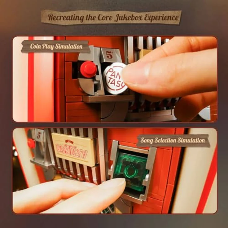 Pantasy Jukebox, Klemmbausteinset im Retro-Stil mit 4 Schallplatten und mechanischen Drehknöpfen – Bild 4