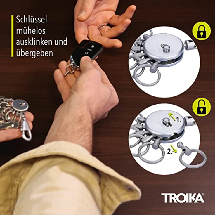 TROIKA PATENT SCHLÜSSELHALTER KYR61/CH, glänzender Schlüsselanhänger mit Karabinerhaken, 6 ausklinkbaren Ringen und farbigen Plättchen zur Schlüsselzuordnung – Bild 5
