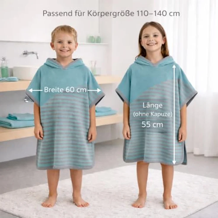 Vossen Badeponcho Schwimmponcho „De Luxe“, Blau und Grau, Onesize – Bild 2