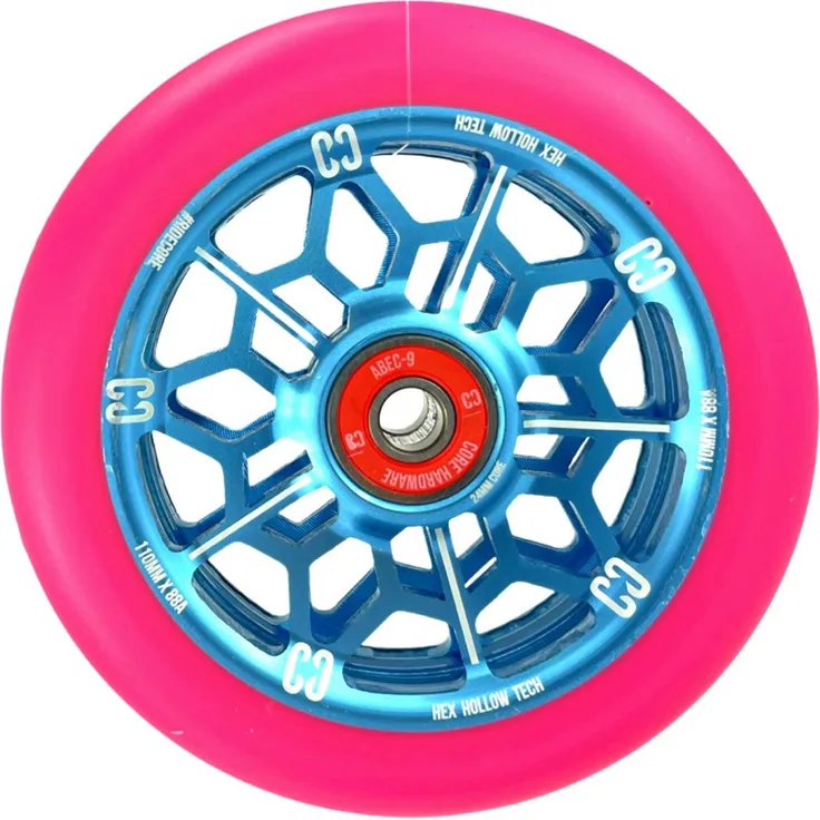 "Core Action Sports Stuntscooter Hex Hollow Stunt-Scooter Rolle 110mm Hellblau/PU Pink, leichte Aluminium 6061 Konstruktion, ABEC-9 Kugellager"