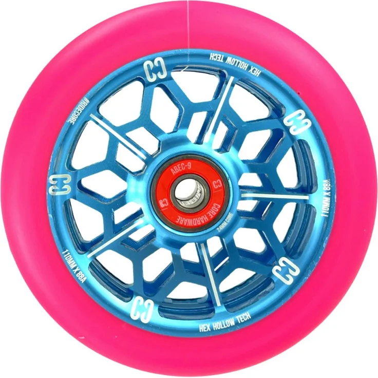"Core Action Sports Stuntscooter Hex Hollow Stunt-Scooter Rolle 110mm Hellblau/PU Pink, leichte Aluminium 6061 Konstruktion, ABEC-9 Kugellager" – Bild 1
