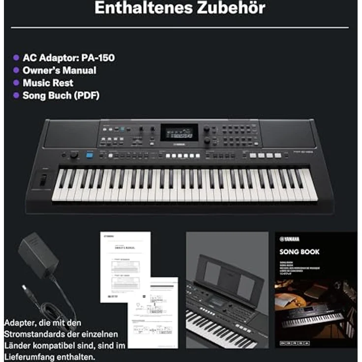 Yamaha PSR-E483, Keyboard mit 61 druckempfindlichen Tasten, 758 Instrumentenstimmen, 237 Begleitstilen, integriertem 6W Stereo-Verstärkersystem, schwarz – Bild 9