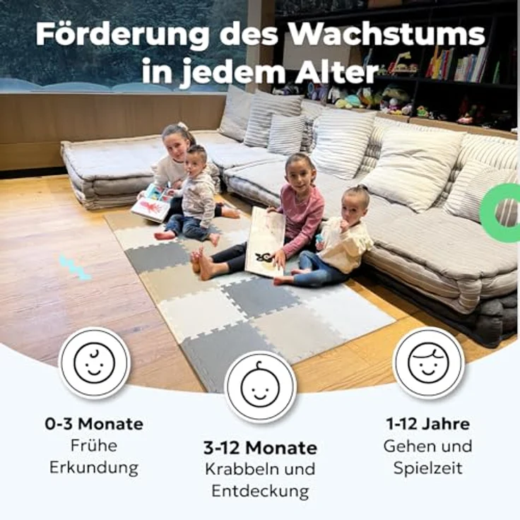 MioTetto Baby Krabbeldecke | Zertifizierte Puzzlematte, rutschfest, wasserdicht, farbenfroh, vielseitig einsetzbar für drinnen und draußen – Bild 5