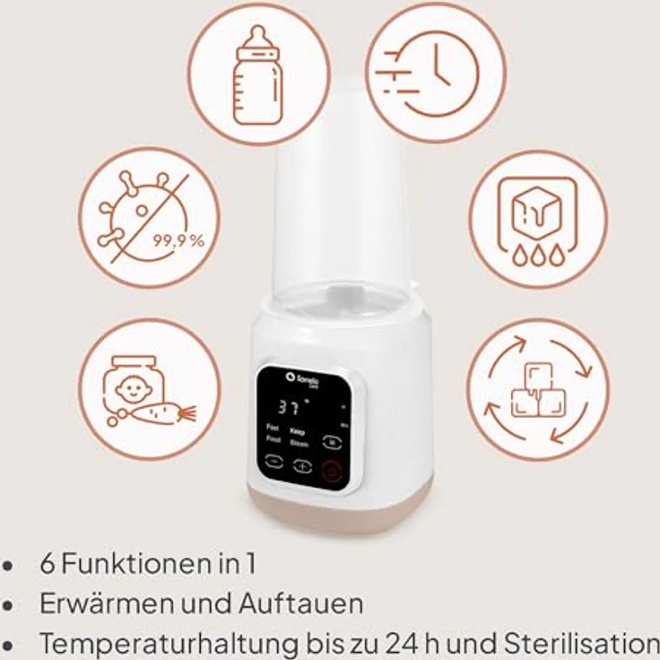 Lionelo Thermup 3.0, Elektrischer Flaschenwärmer Baby 6-in-1 mit Sterilisator, 400 W, Touchdisplay, 35–100 °C, Warmhalten bis 24 h, BPA-frei – Bild 3