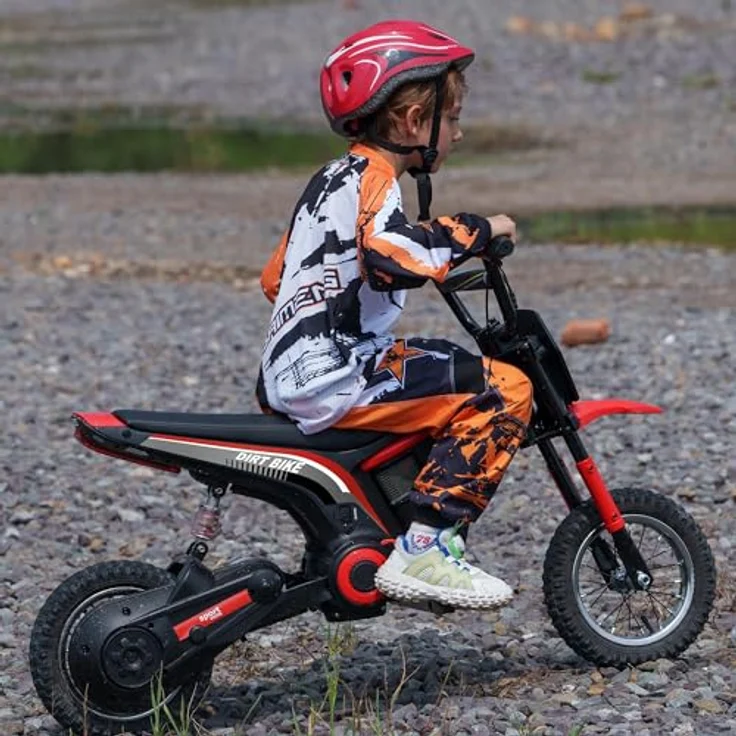 HOMCOM Elektro Motorrad Kinder, 24V 350W, 8-16 KMH, 12 Zoll Luftreifen, mit Musik Scheinwerfer, Rot, für Kinder 8-12 Jahre – Bild 2