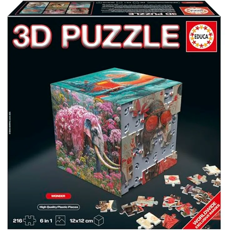 Educa 3D-Puzzle-Wunder, Würfelform Puzzle mit 216 Teilen, 6 Puzzles à 36 Teile, ab 8 Jahren (20334)