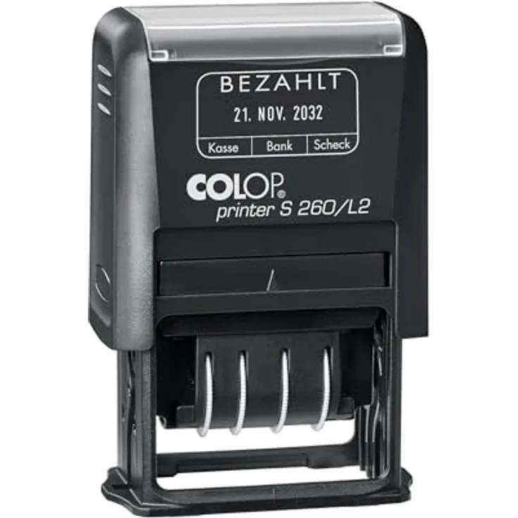 COLOP Datumstempel Printer S 260/L2 N, selbstfärbend mit Text "Bezahlt", blau-rot, 1 St.
