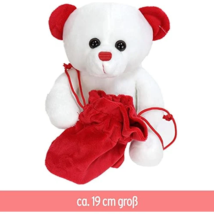 BEMIRO Weißer Teddybär mit rotem Sack zum Befüllen - ca. 19 cm, Teddy, Mitgebsel, Teddybär, Teddy klein, Teddy Bär, Mitgebsel Tüten, Kinder Mitgebsel – Bild 5