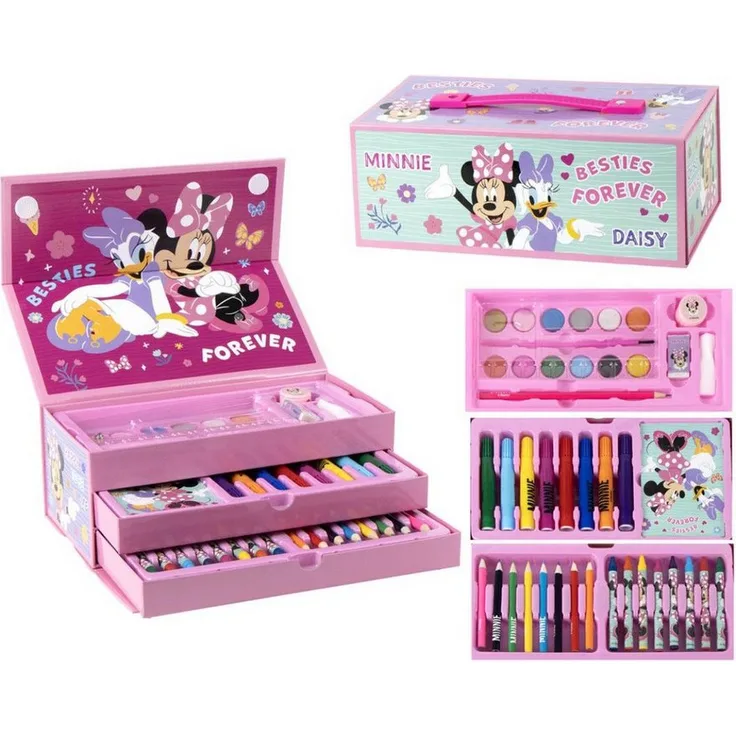 Cerda Disney Minnie Maus Malset, Kreativset im Koffer mit Mal- und Bastelutensilien für Kinder