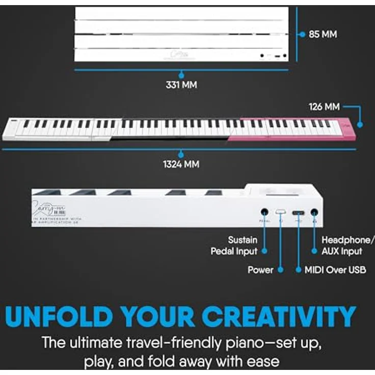 Blackstar Folding Piano, 88 Tasten, tragbares Klavier mit echtem Anschlag, schwarz – Bild 4