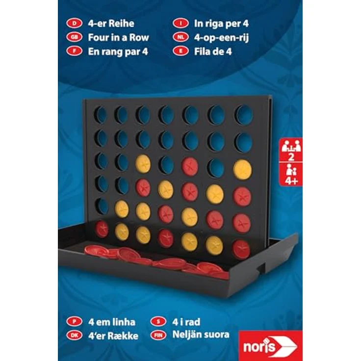 Noris 606102061 4er Reihe, Geschicklichkeitsspiel für 2 Personen mit 42 farbigen Chips, ab 4 Jahren – Bild 4