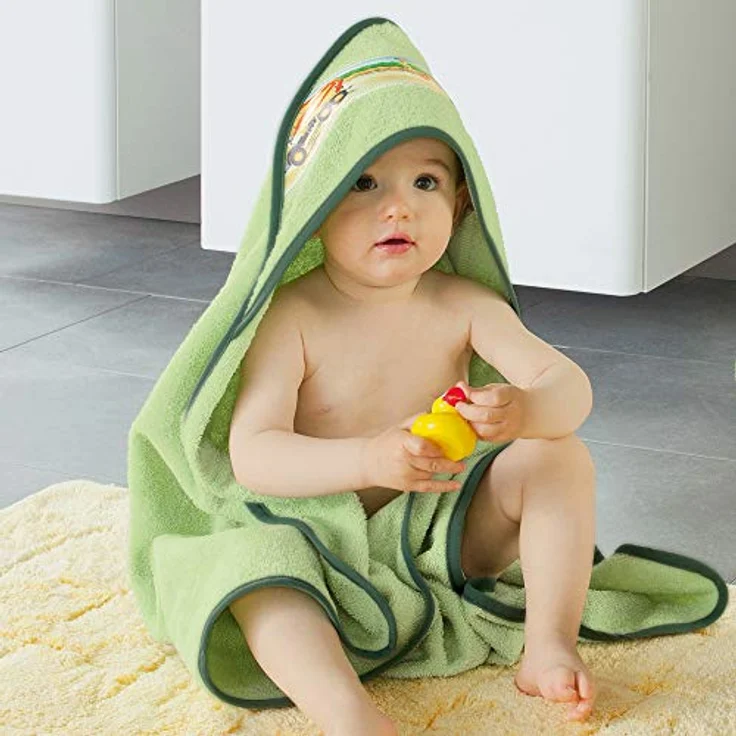 Erwin Müller Kinder-Kapuzenbadetuch, Kapuzenhandtuch Frottier Traktor, Bagger grün Größe 100x100 cm - 100% Baumwolle, mit Webbordüre – Bild 2