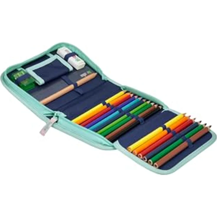 ergobag Federmäppchen Set 22-teilig, Lyra Buntstifte, Stundenplan-Fach, Kleingeld Fach, Lineal ZauBärwelt - Mint, nachhaltig und umweltschonend hergestellt – Bild 2