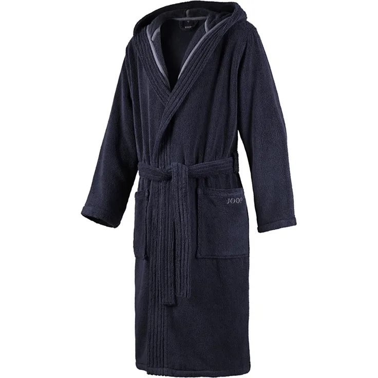 JOOP! Herren Bademantel mit Kapuze, Blau, 100% Baumwolle, Öko-Tex-Standard 100, modern-minimalistisches Design