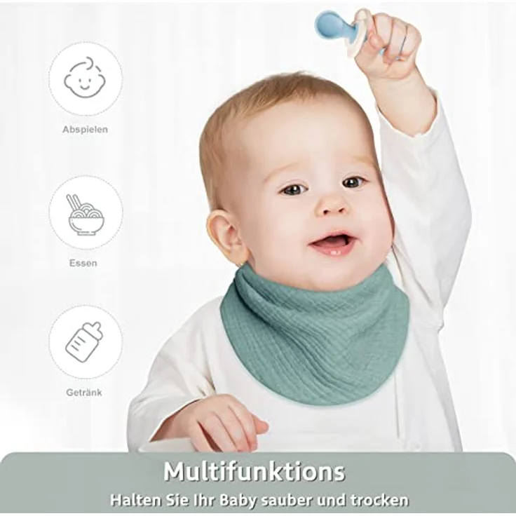 Lulu moon Lätzchen Baby Absorbierende Dreieckstuch , Musselin Halstuch Baby mit Verstellbares Druckknopf, Weiche Sabberlätzchen für Junge und Mädchen, Unisex, 8 Stück (Wald) - Preisvergleich – Bild 6