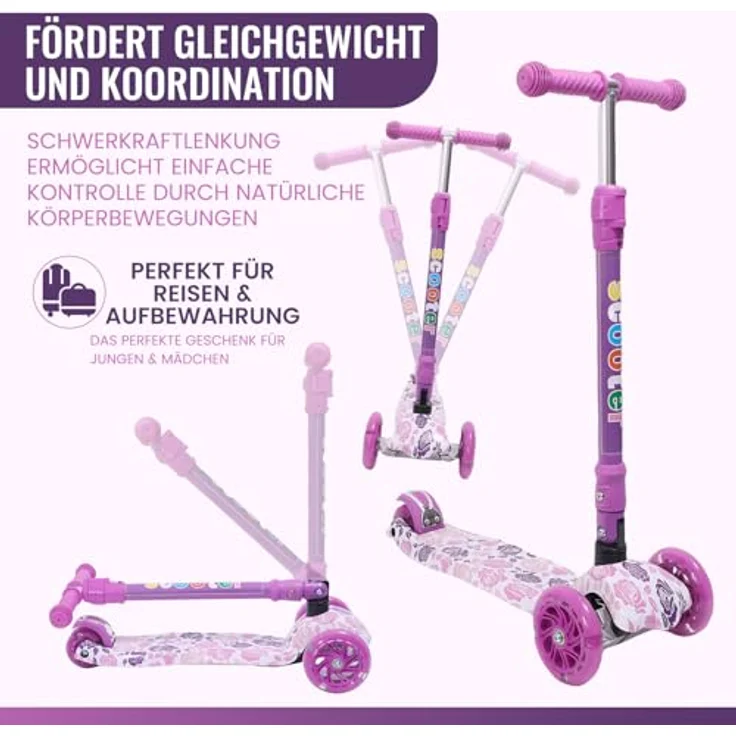 Europebazar Habib Metall-Roller 3-Rad mit LED Licht, klappbar, verstärkter Metall-Unterboden, bis 50kg, pink – Bild 6