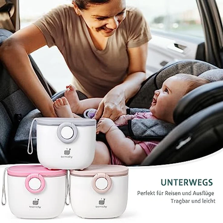 Milchpulver Portionierer baby, Termichy Milchpulver-Spender, 250g luftdichter tragbarer Milchpulver-Behälter für Reisen, mit Schaber und Löffel (Grau&weiß,1 Stück) – Bild 6