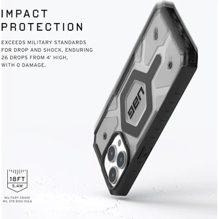 URBAN ARMOR GEAR Pathfinder Hülle kompatibel mit Apple iPhone 15 Pro Case [Wireless Charging/Magnetisches Aufladen kompatibel, Fallschutz nach Militärstandard] ash (grau transparent) – Bild 3