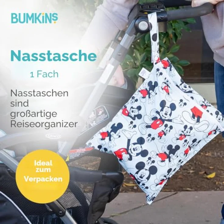 Bumkins Disney Baby Wet Tasche, wasserdichter Reise-Organizer für Windeln und Babyutensilien, Grau mit Disney-Motiv – Bild 2